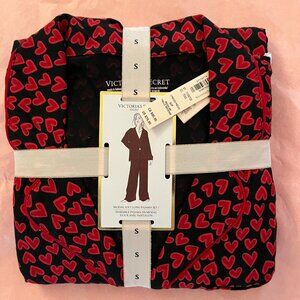 Victoria's Secret Modal Long Pajama Set in Black + Red Hearts, S
